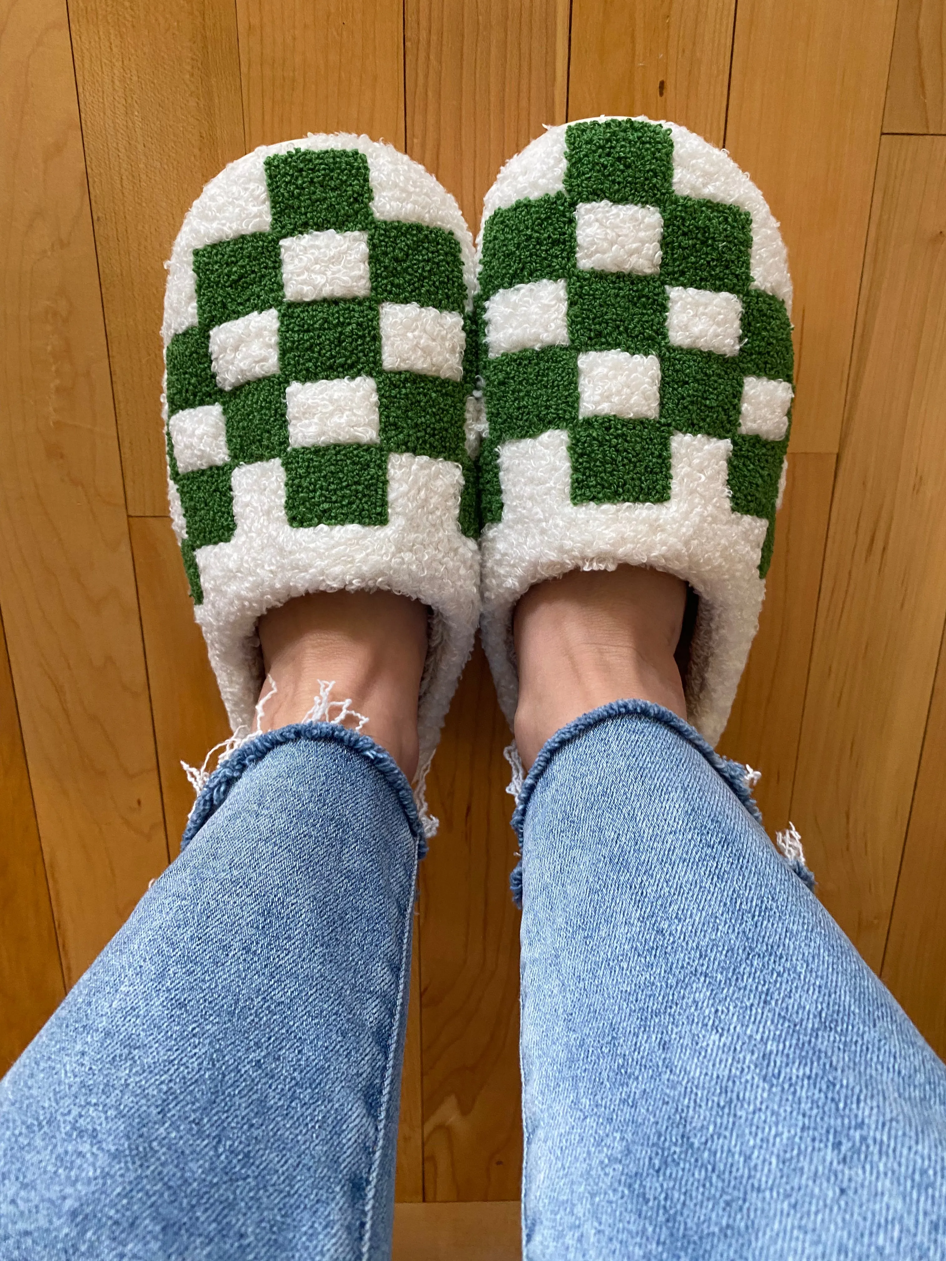 Melody Checkered Print Plush Slide Slippers