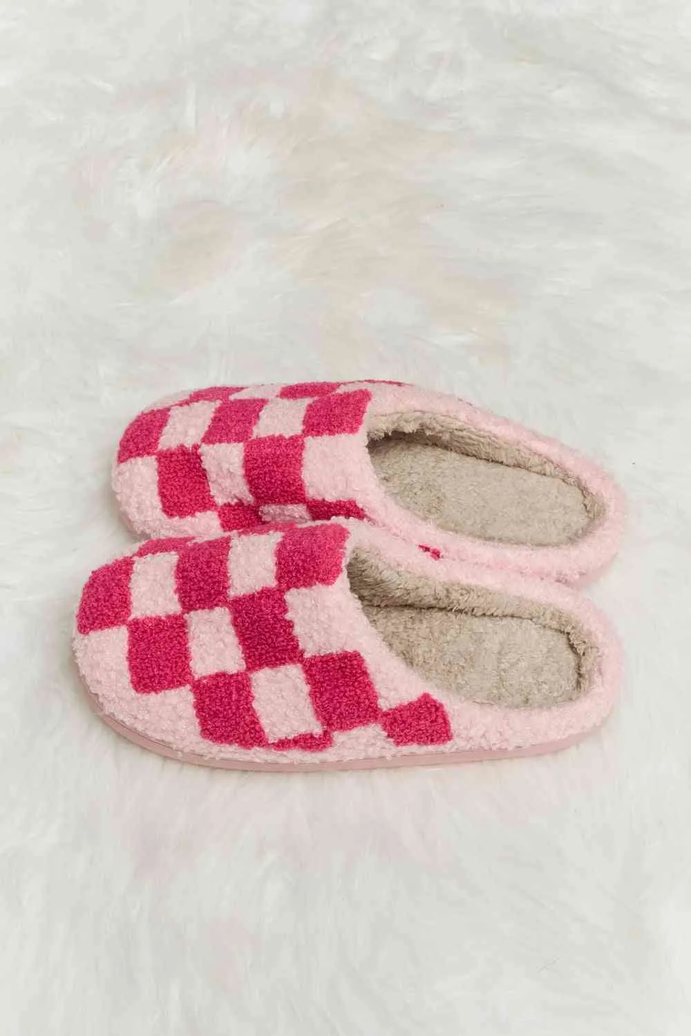 Melody Checkered Print Plush Slide Slippers