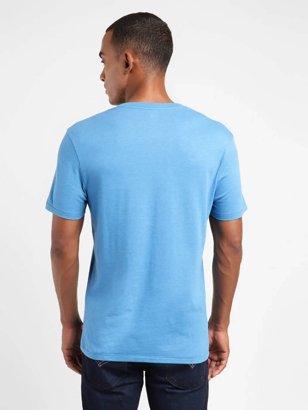 Men's Solid V Neck T-shirt Blue