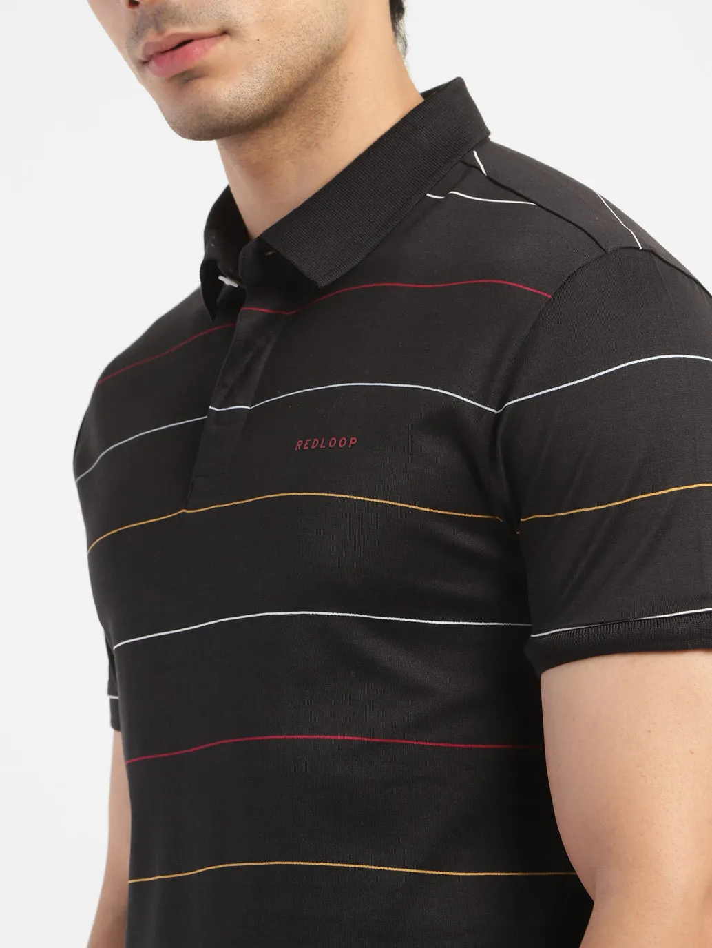 Men's Striped Polo T-shirt Black