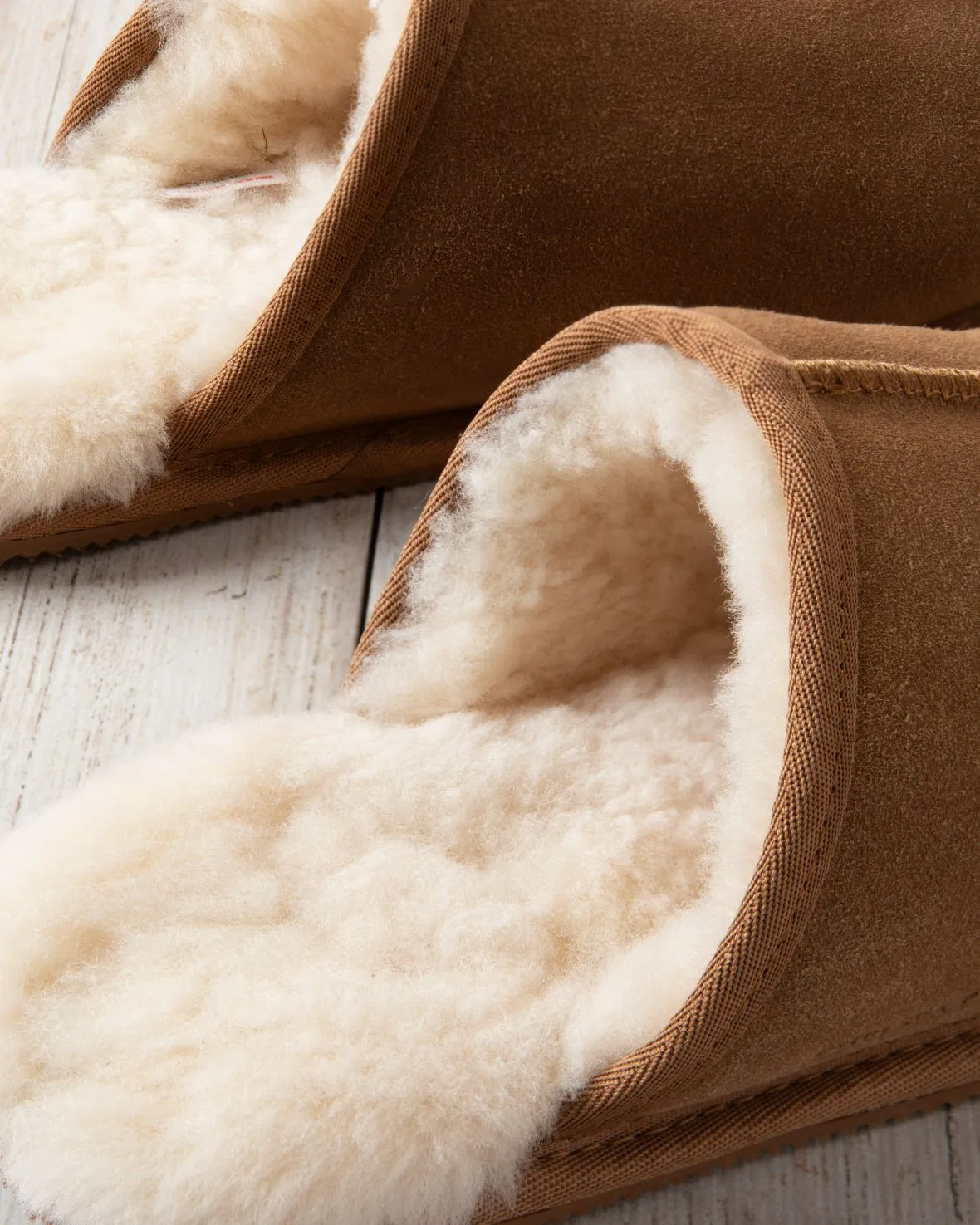 Mens Suede Sheepskin Mule Slippers - Tan