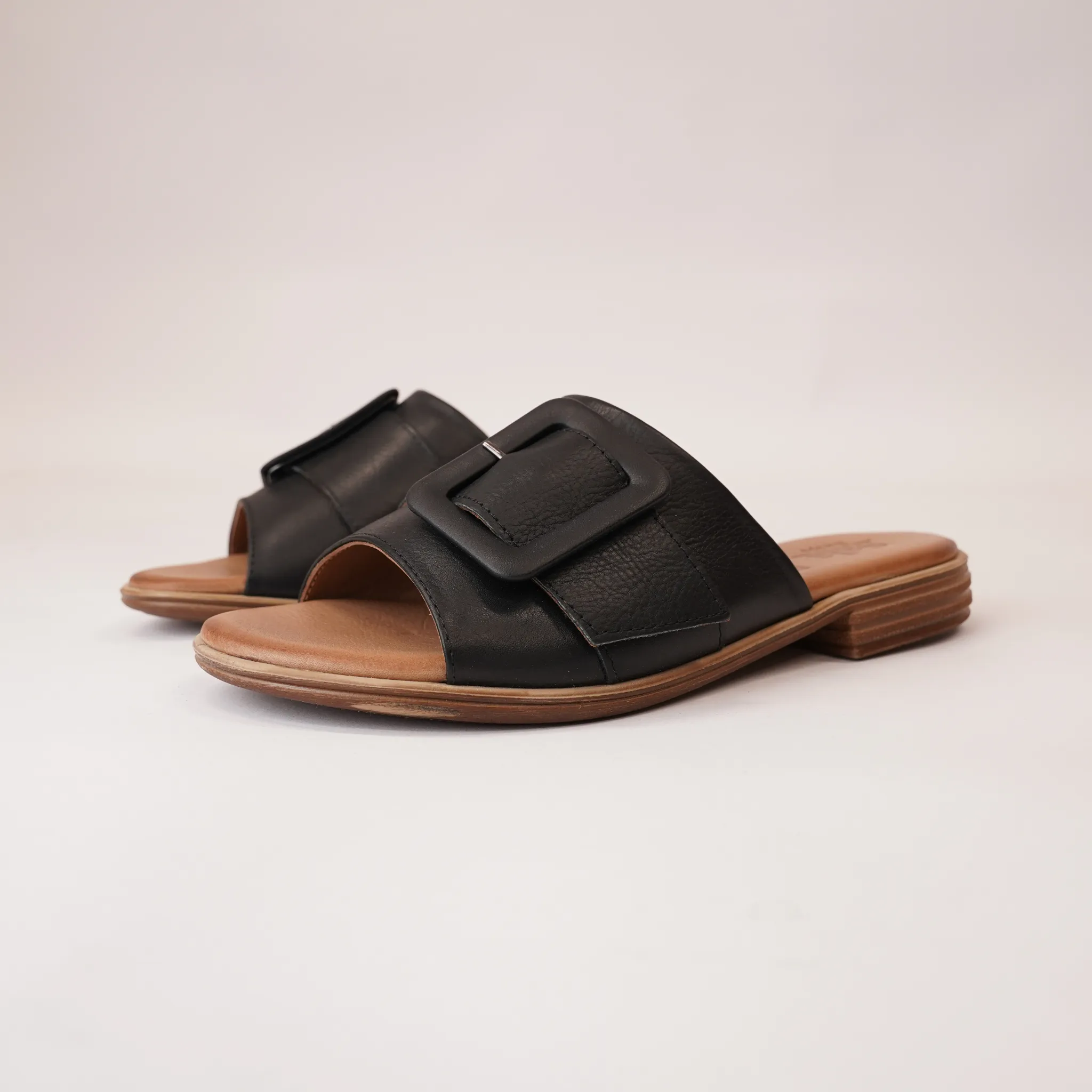 Miley Black Leather Slides