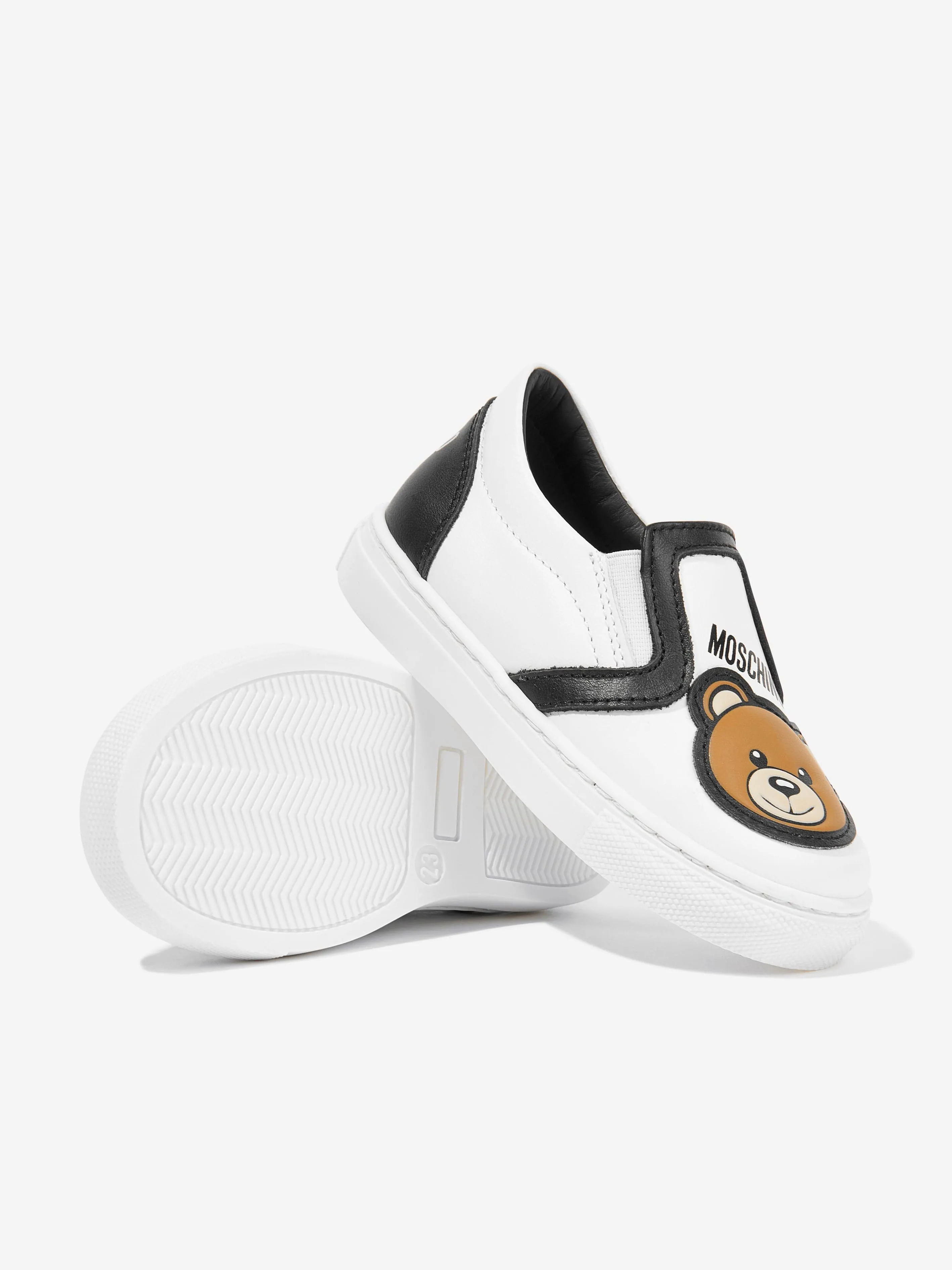 Moschino Boys Leather Slip On Trainers in White