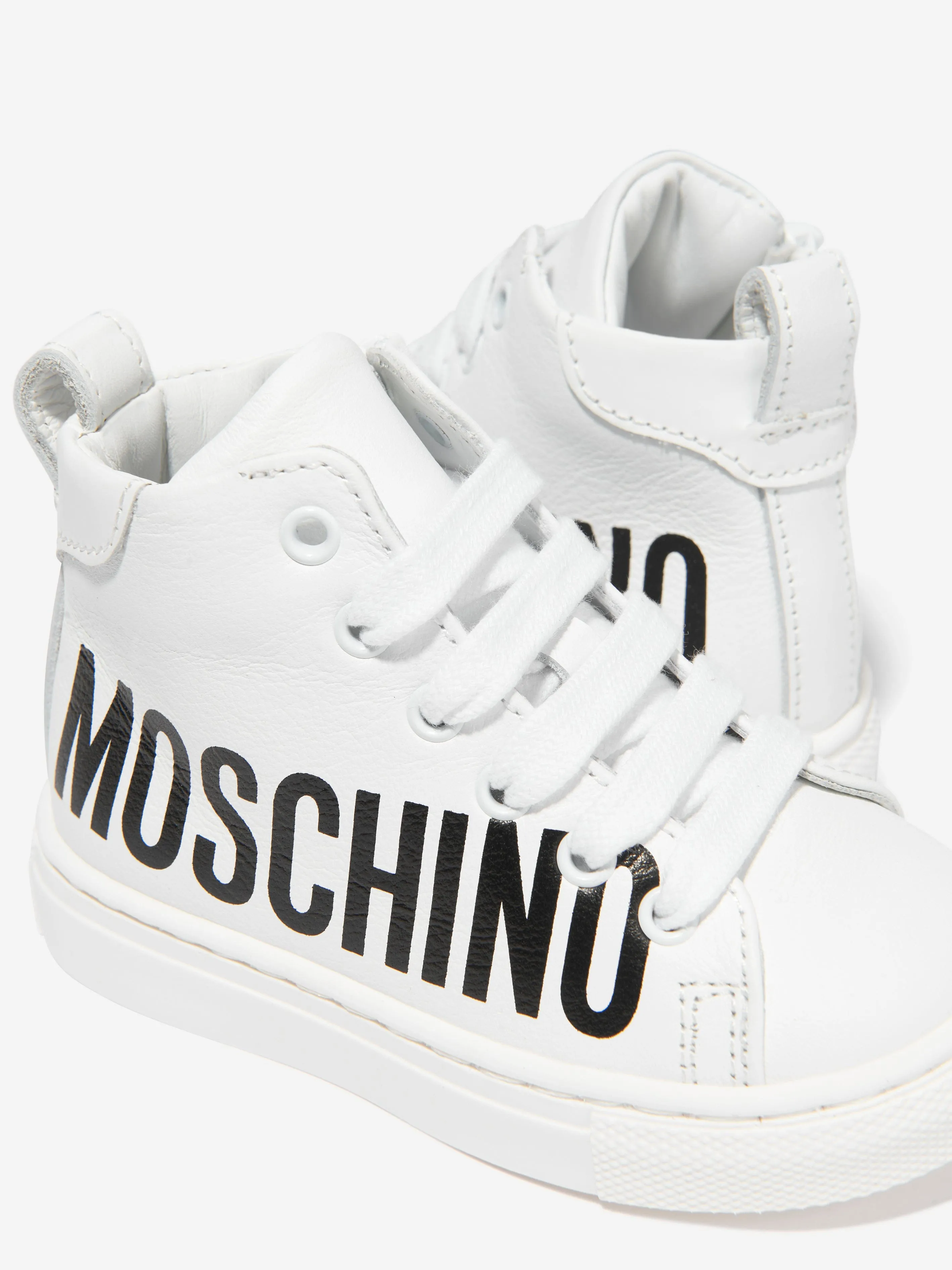 Moschino Kids Leather Maxi Logo High Top Trainers