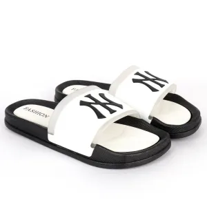 NY Fashion Big Logo Men's Brave Slide-White