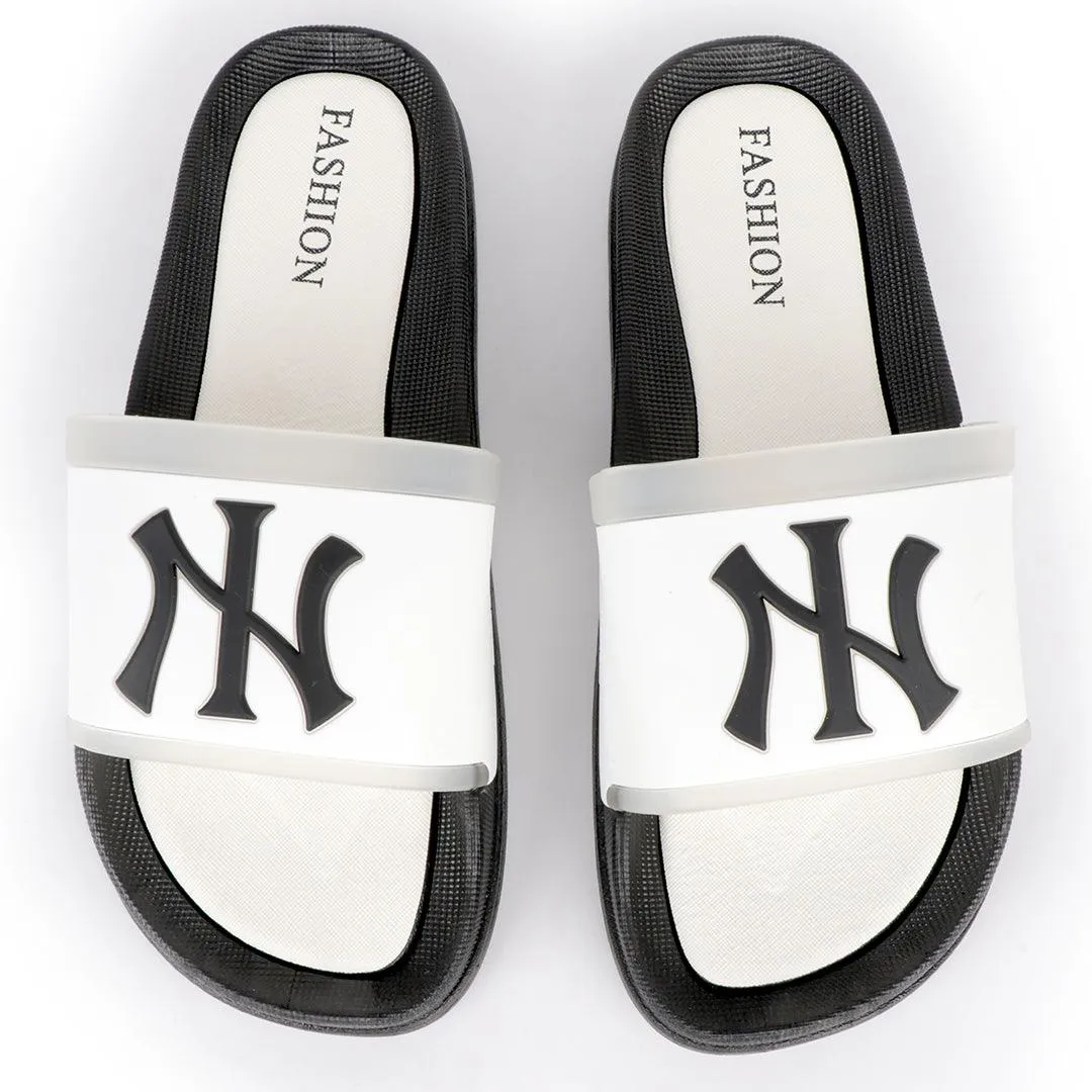 NY Fashion Big Logo Men's Brave Slide-White