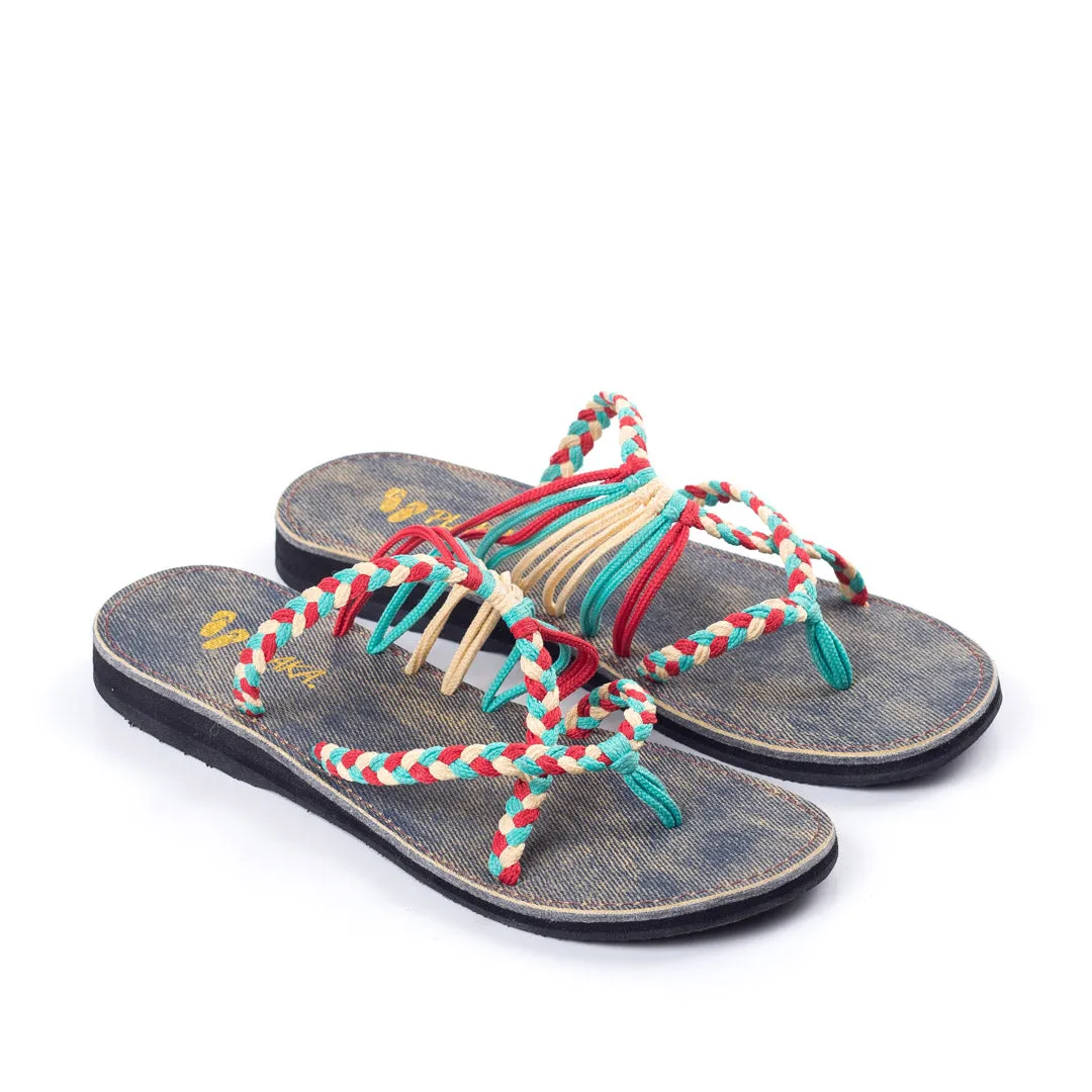 Oceanside Beach Flip Flops for Women | Turquoise Red Off-white