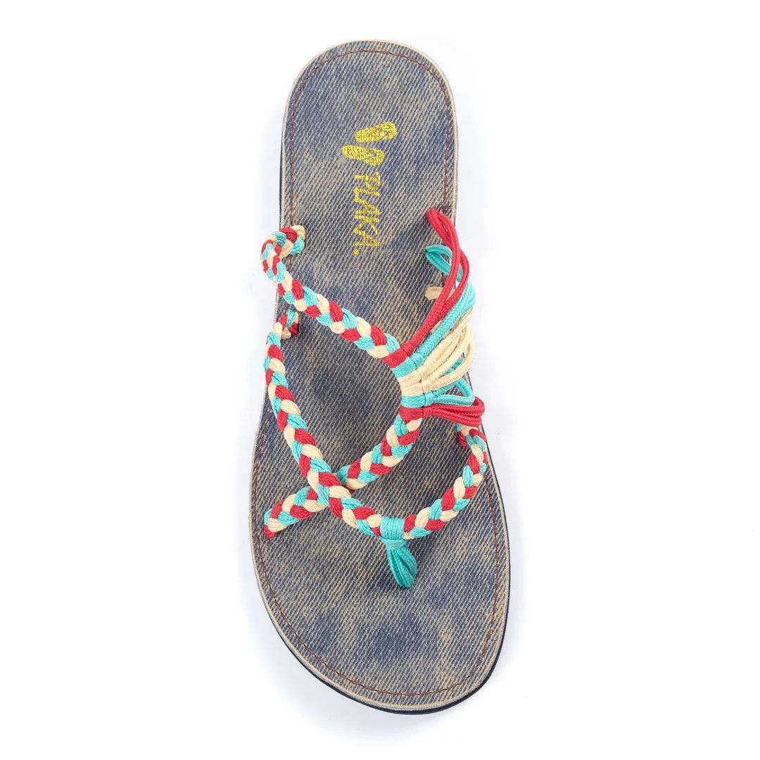 Oceanside Beach Flip Flops for Women | Turquoise Red Off-white