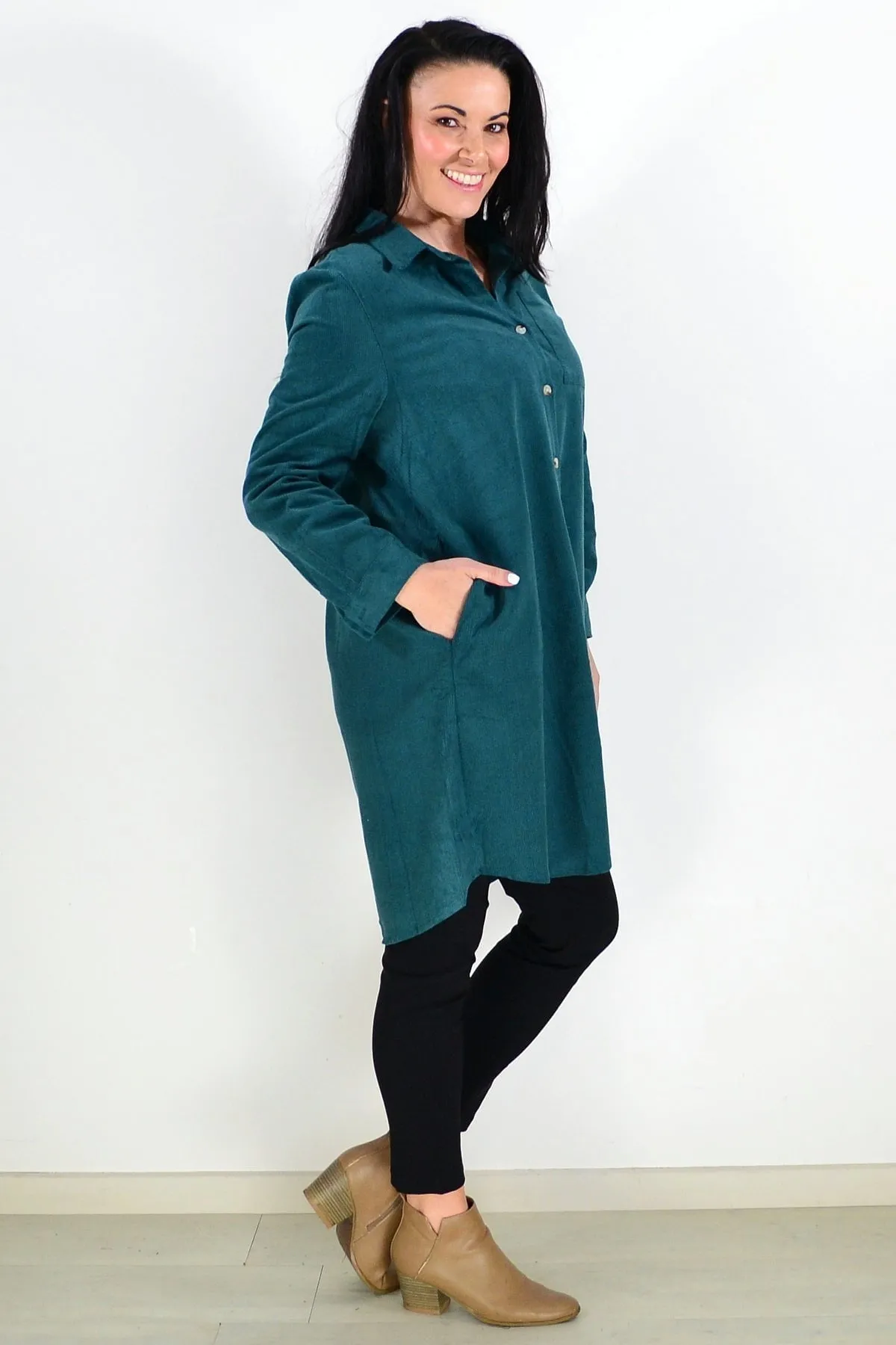 Olive Green Corduroy Tunic Shirt