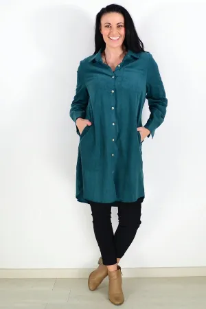 Olive Green Corduroy Tunic Shirt