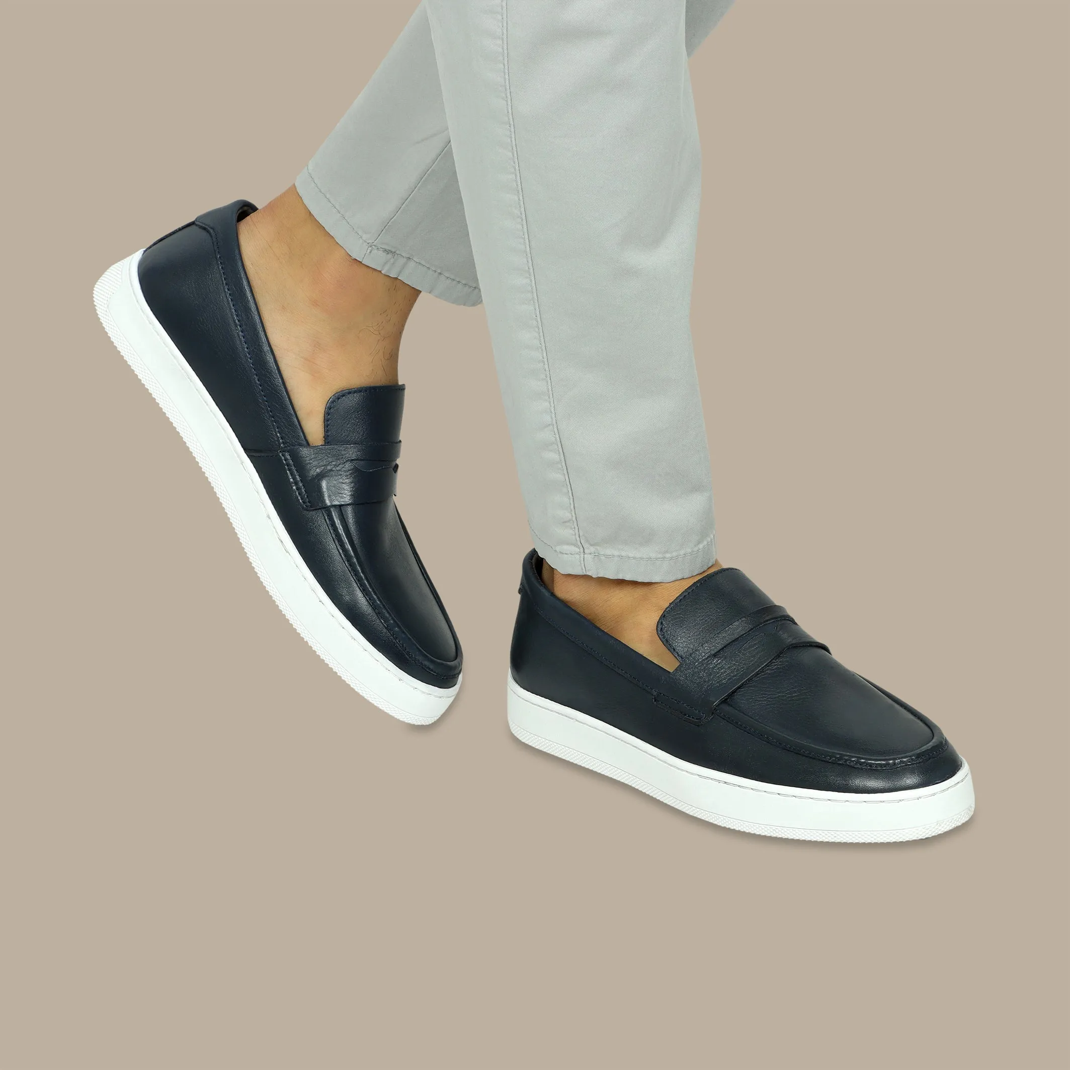 Penny Casual Loafer in Navy Leather