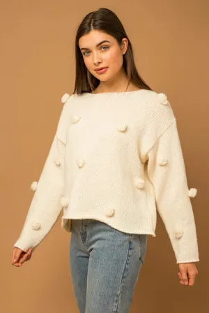 Pom-Pom Pullover Relax Long Sleeve Sweater