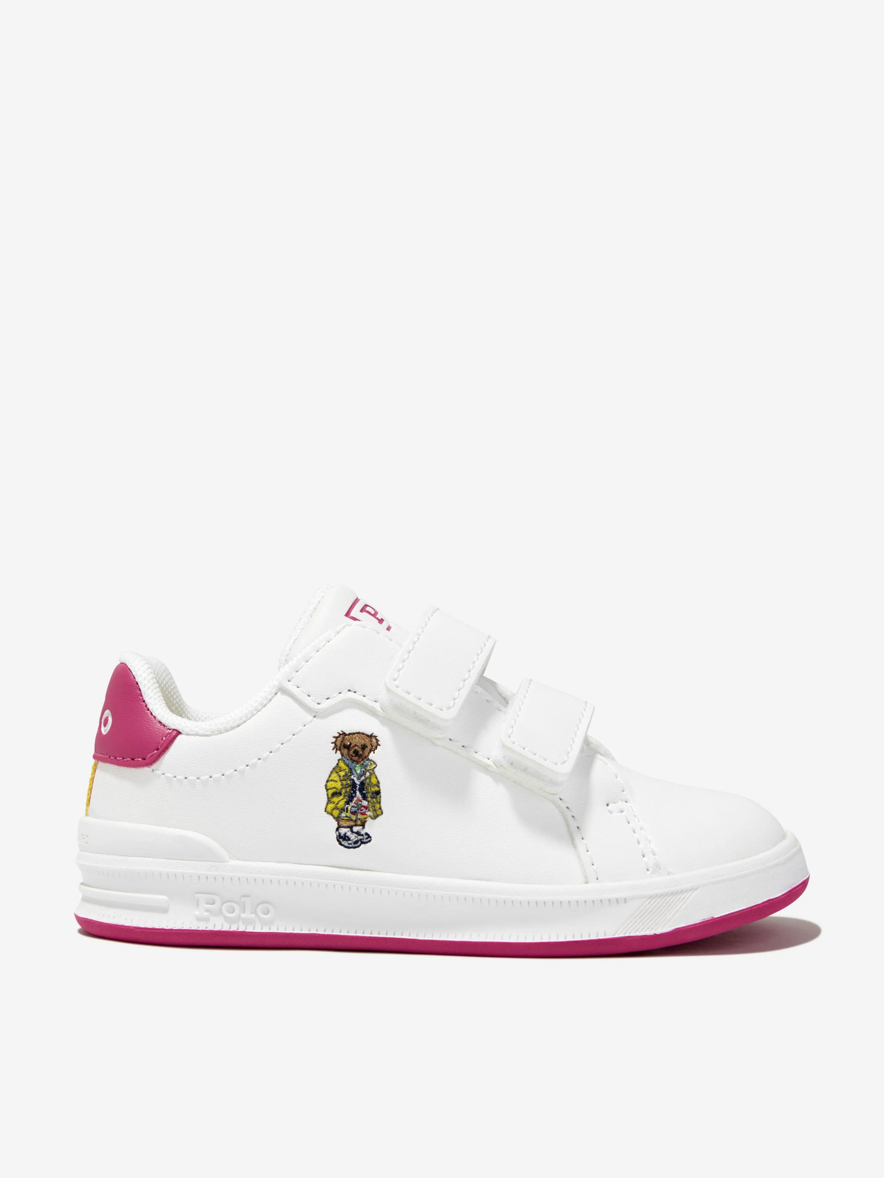 Ralph Lauren Girls Heritage Court II Velcro Bear Trainers in White