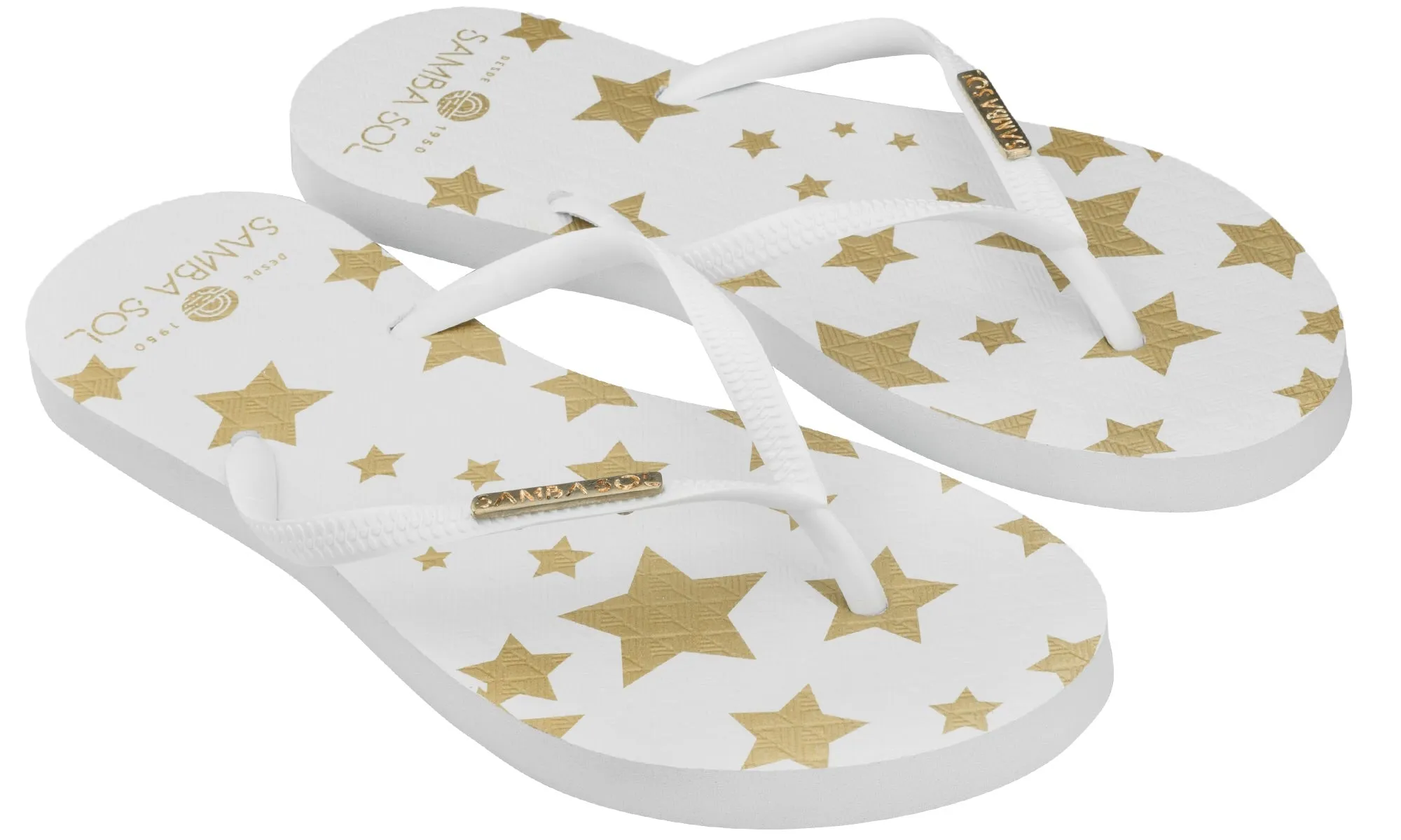 Samba Sol Women’s Fashion Collection Flip Flops - White Stars