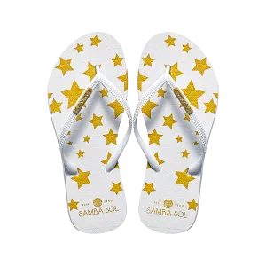 Samba Sol Women’s Fashion Collection Flip Flops - White Stars