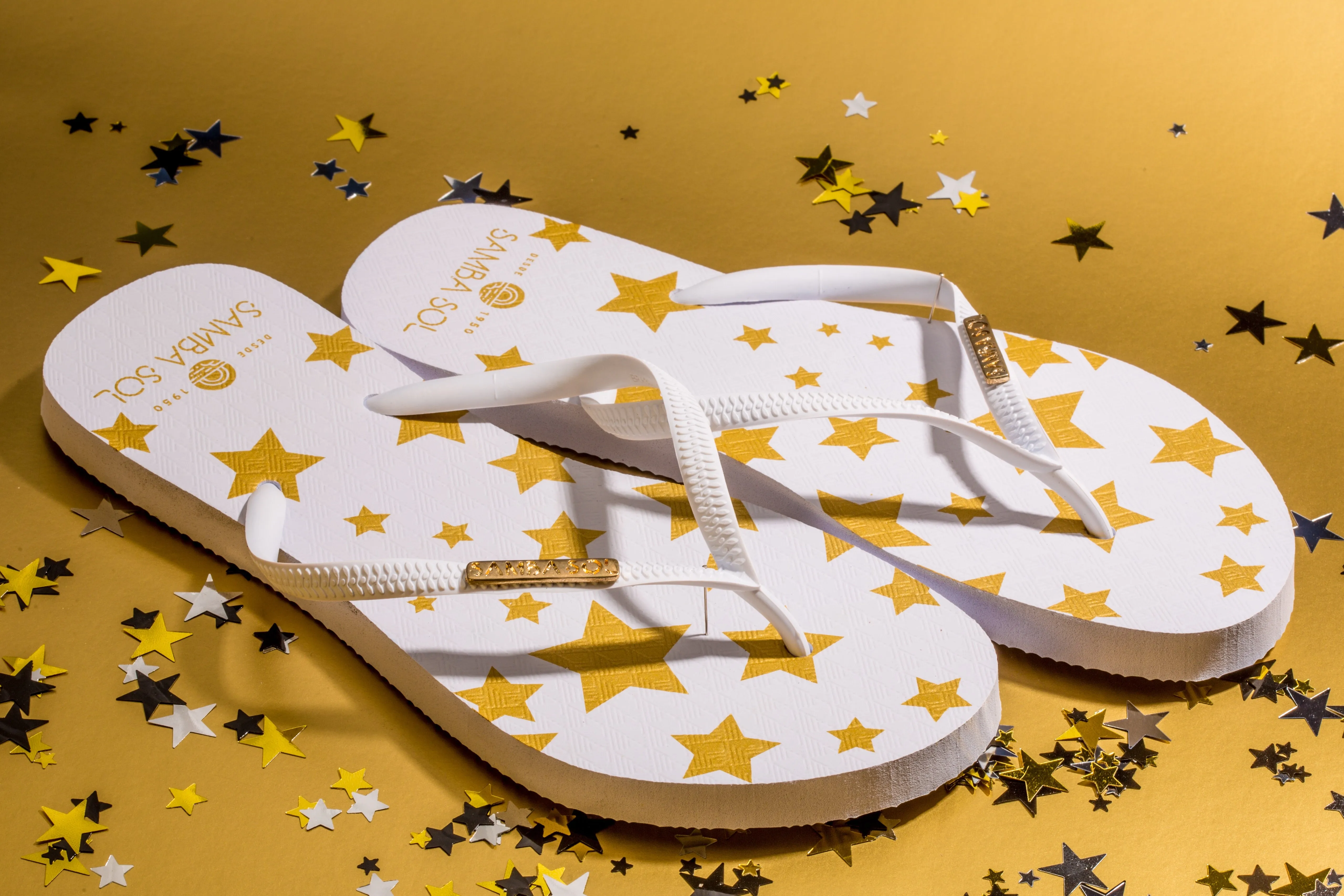 Samba Sol Women’s Fashion Collection Flip Flops - White Stars