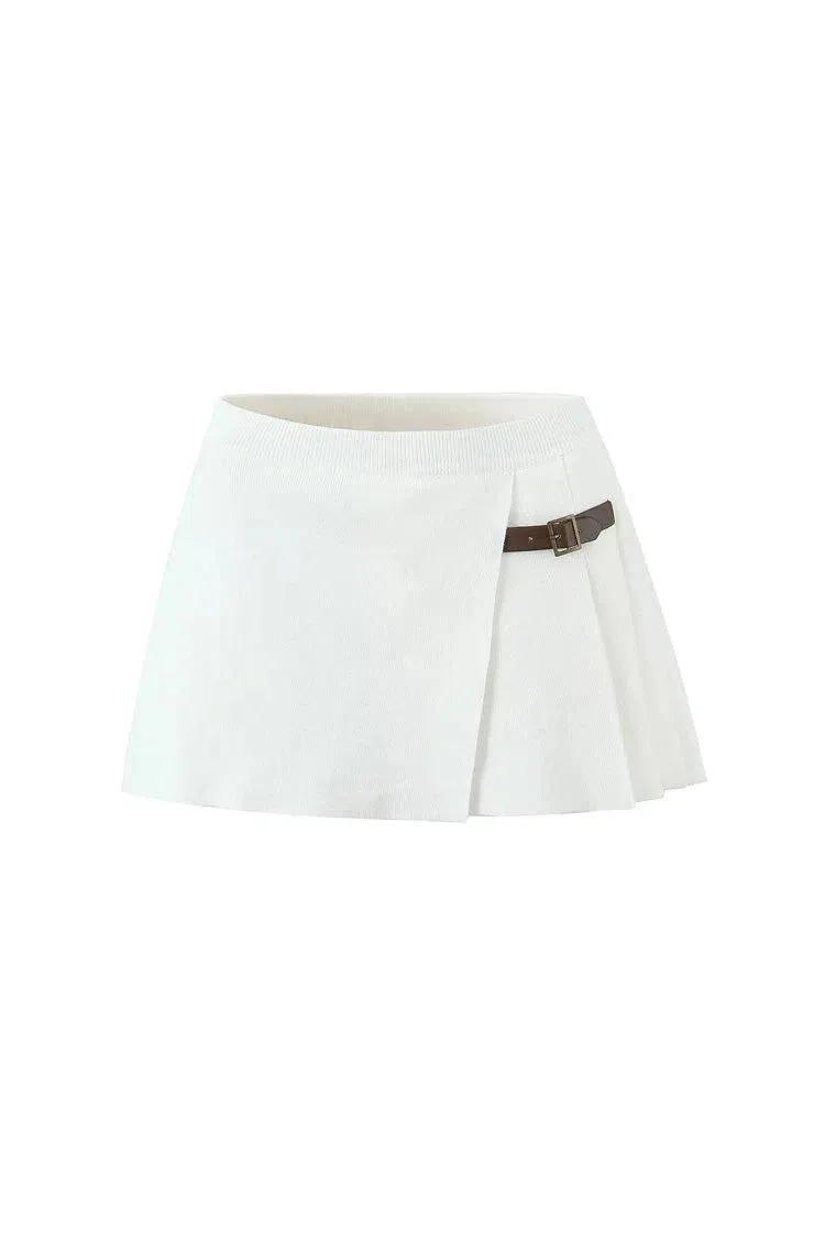 Santina – Buckle-belted detail – Pleated knit mini skirt