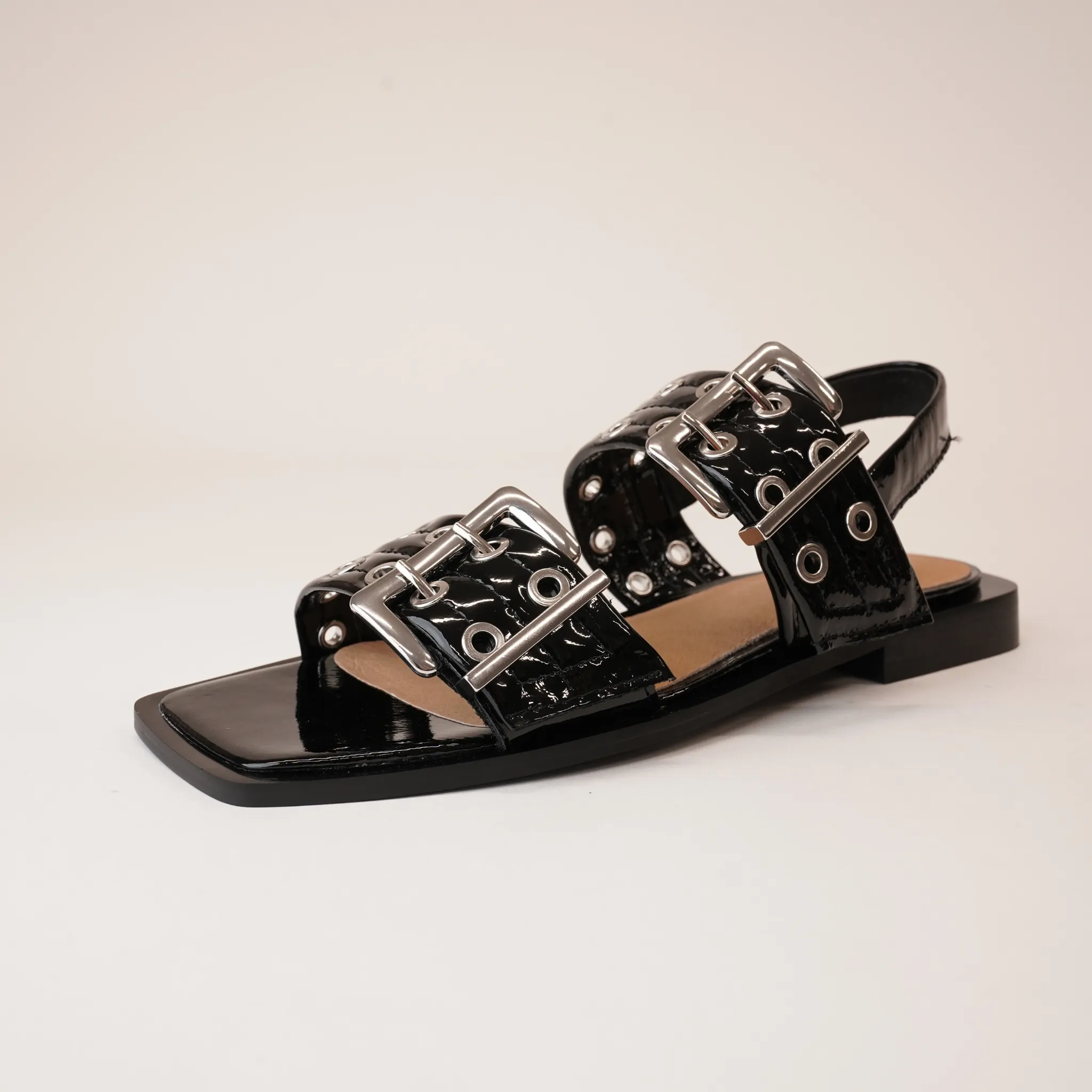 Savina Black Patent Leather Sandals