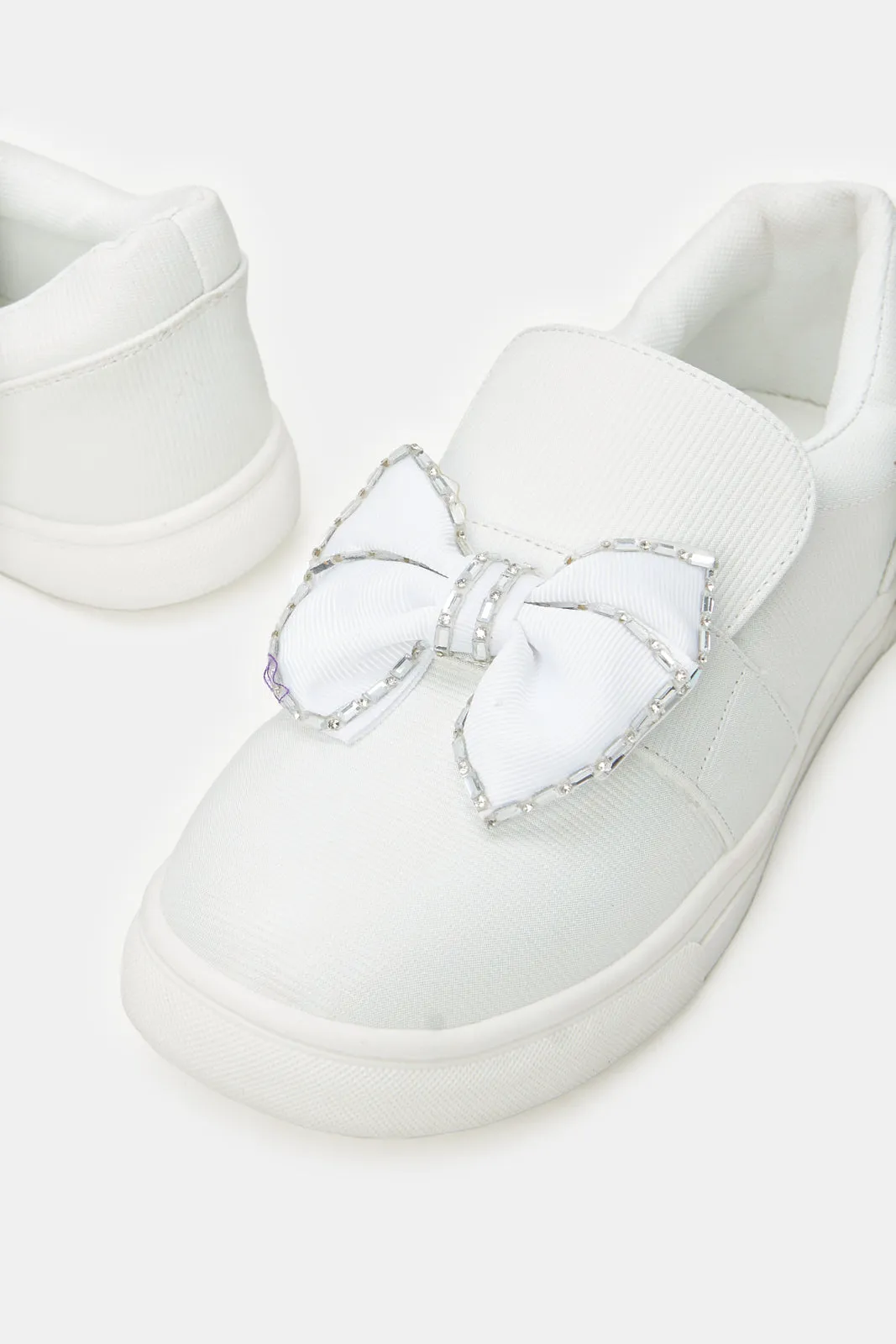 Senior Girls White Bow Sneakers