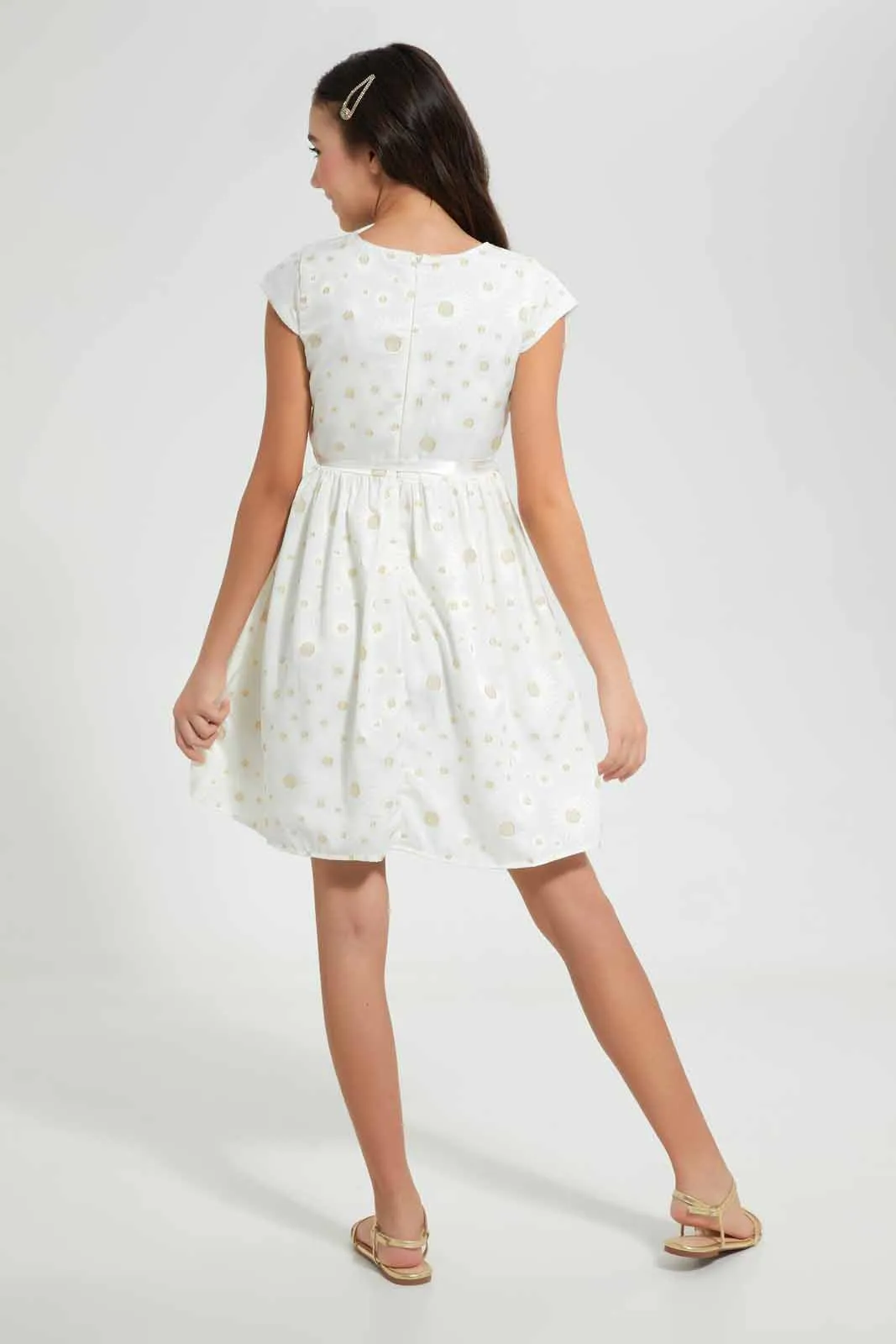 Senior Girls White Dobby Dress