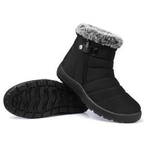 SHIBEVER Women Winter Snow Boots: Womens Black Waterproof Non Slip Ankle Booties Size 8 Warm Fur Lined Outdoor Walking Booty