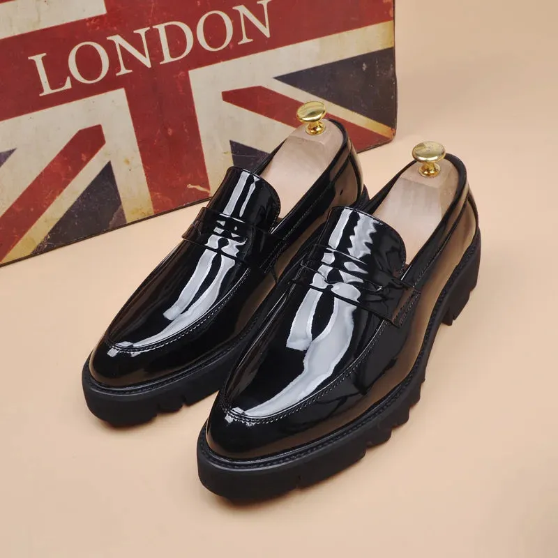 Solid Shiny Patent Leather Loafers