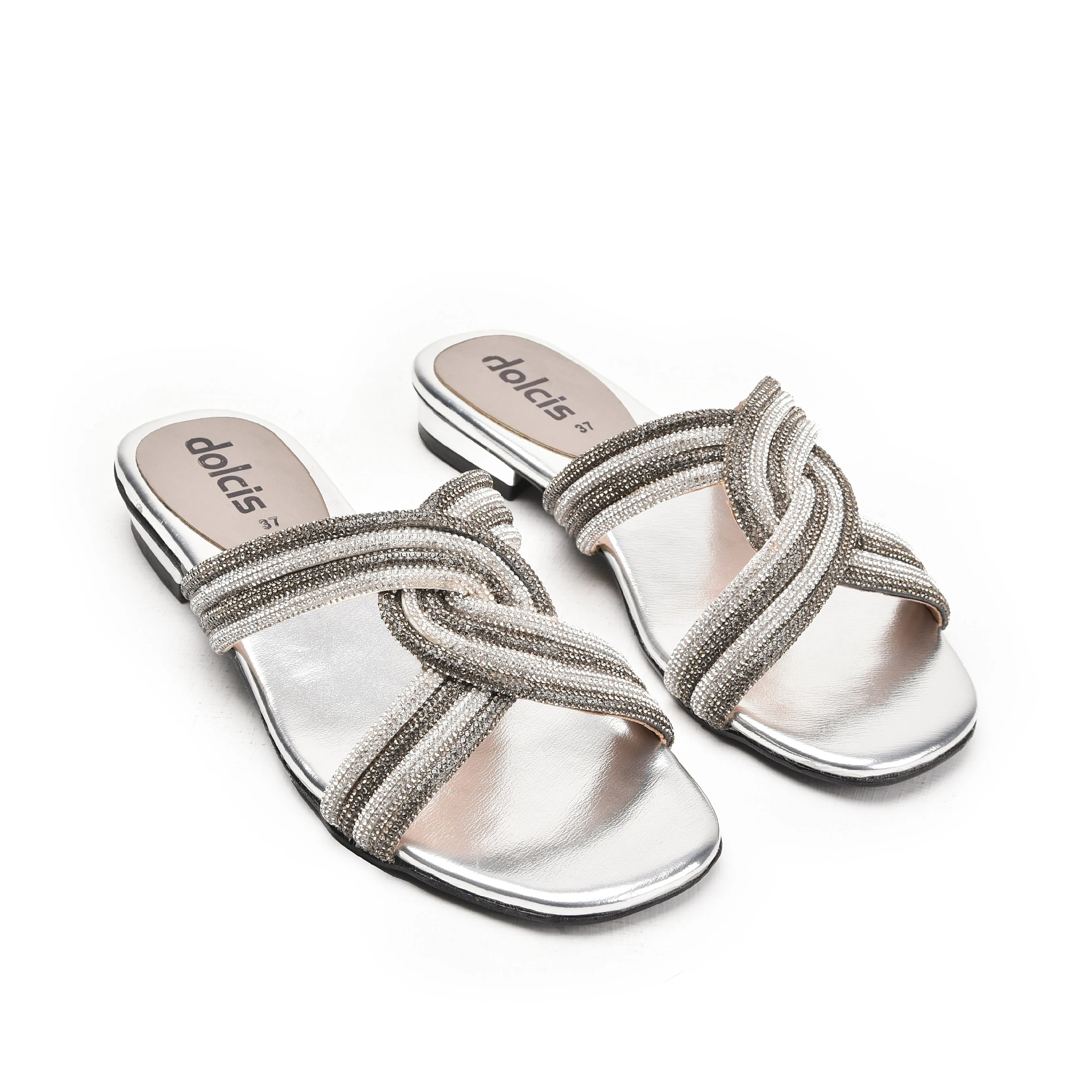 Stylish Silver Strappy Flats | 547L-S