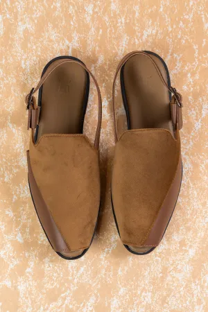 Tan Open Toe Slingback Loafers