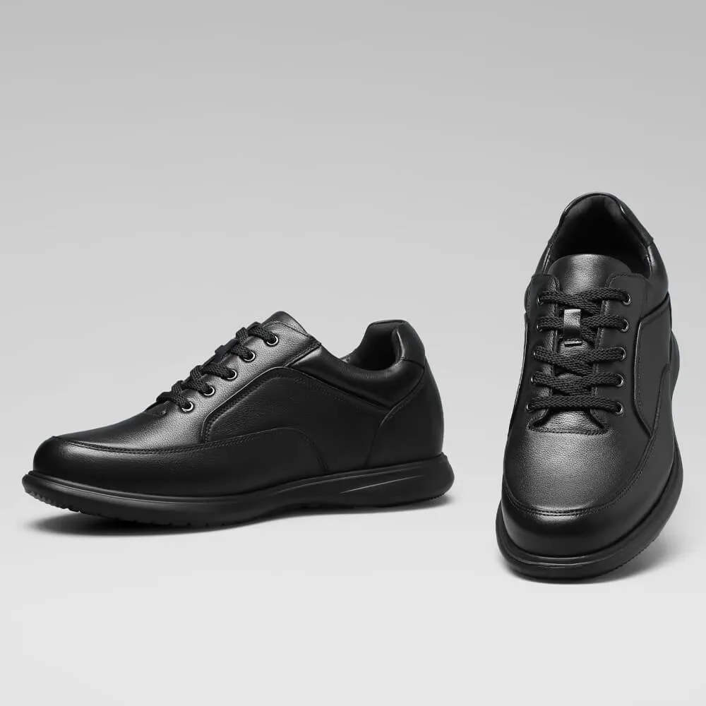 This item only ships to the United States - 7 CM / 2.76 Inches CMR CHAMARIPA Casual Tall Men Shoes - Elevator Sneakers - Black Leather Hidden Heel Shoes