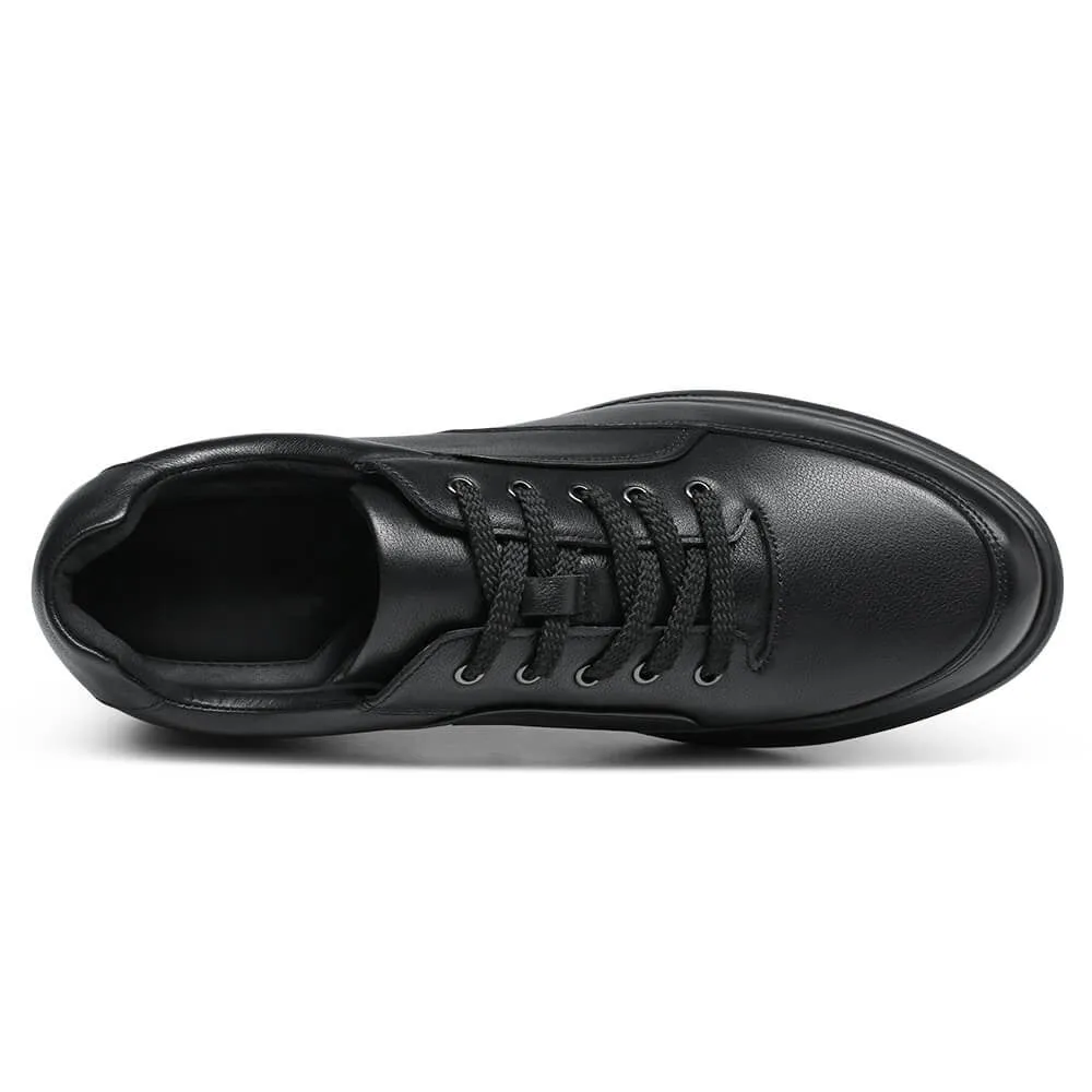 This item only ships to the United States - 7 CM / 2.76 Inches CMR CHAMARIPA Casual Tall Men Shoes - Elevator Sneakers - Black Leather Hidden Heel Shoes