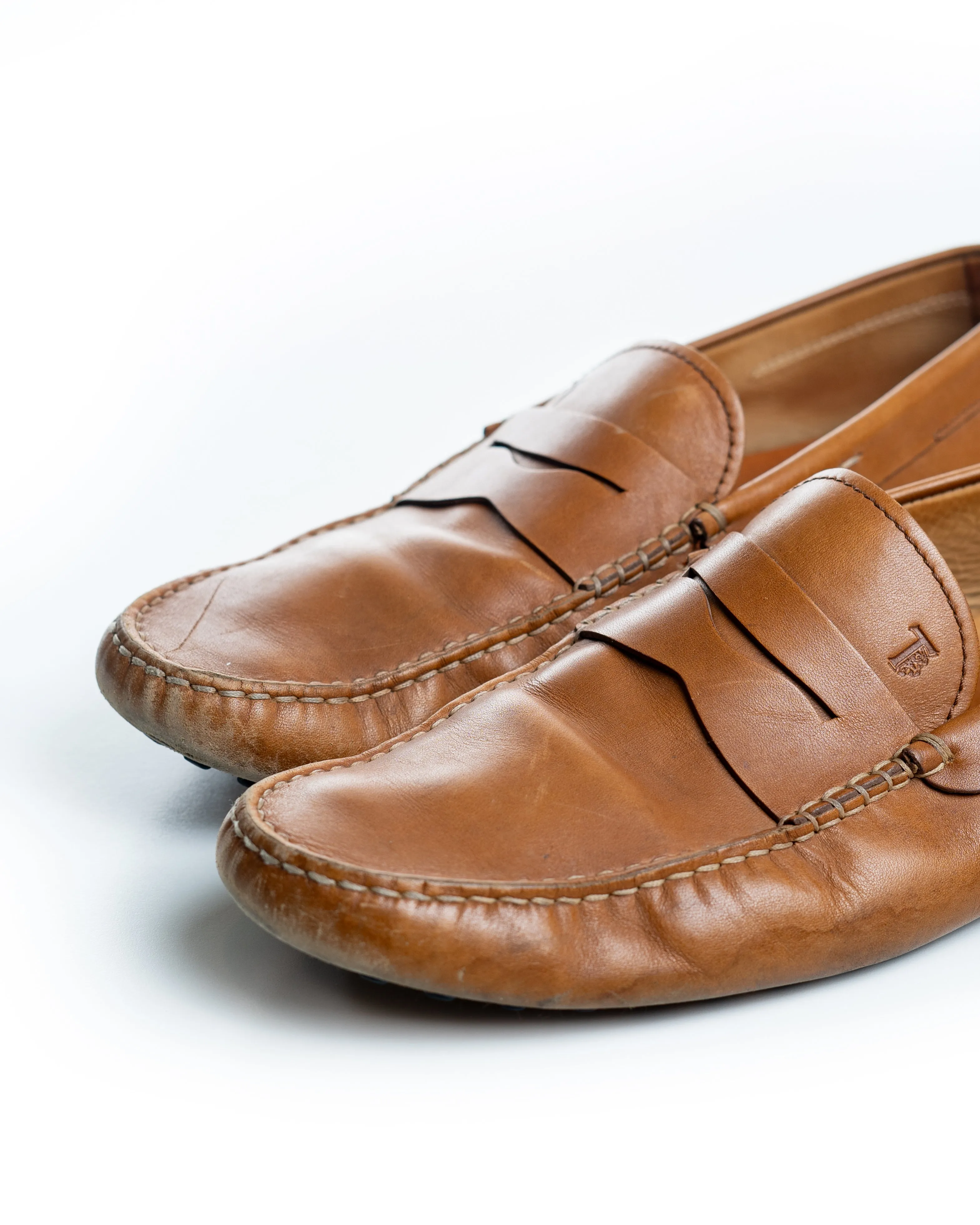 Tods Brown Leather Slip Loafers