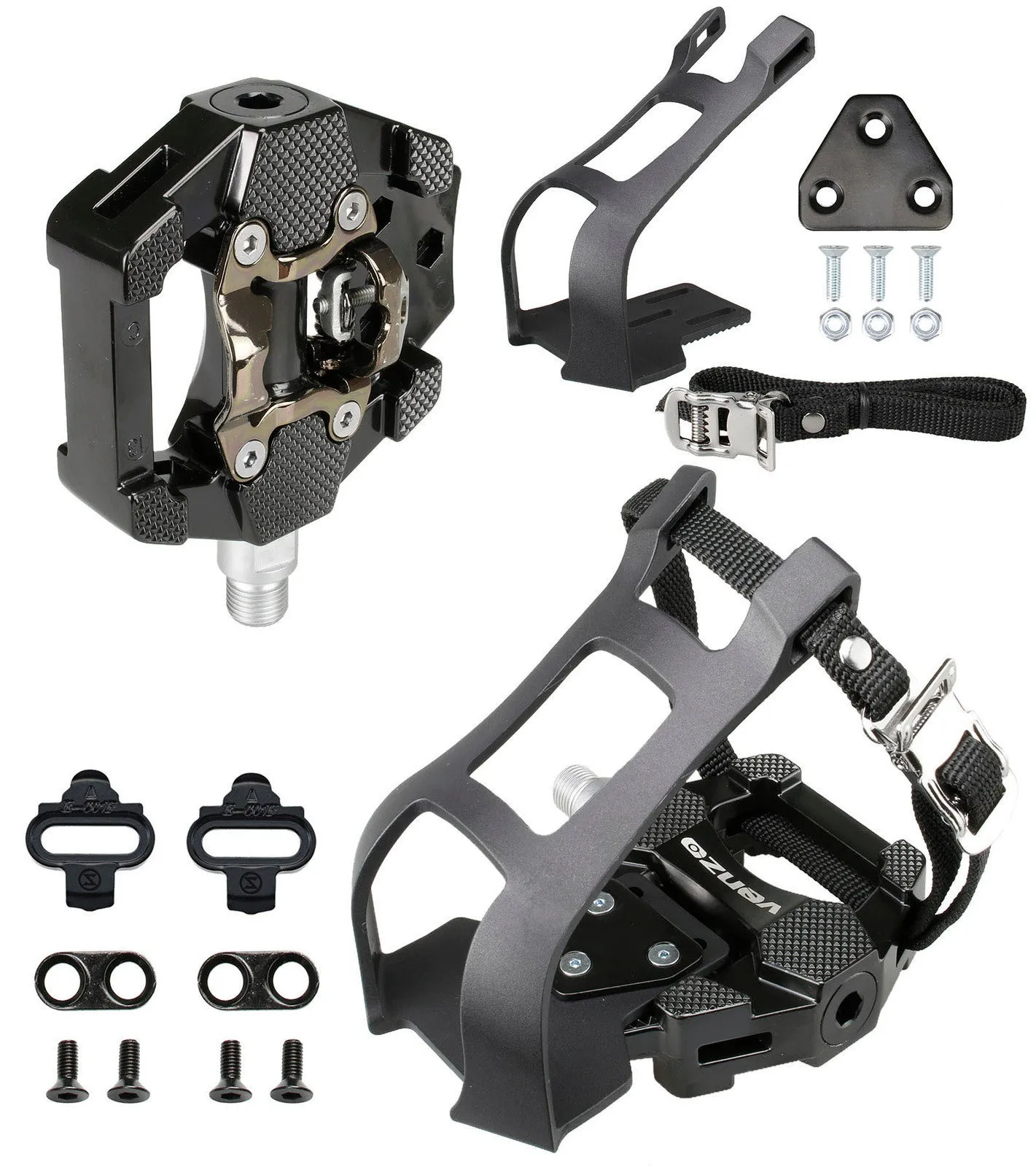 Venzo Bike Toe Clips Cages & Pedals - Compatible with Shimano SPD - Fixed or Adjustable Bicycle Toe Clips & Cleats for Fitness Indoor Exercise Bikes