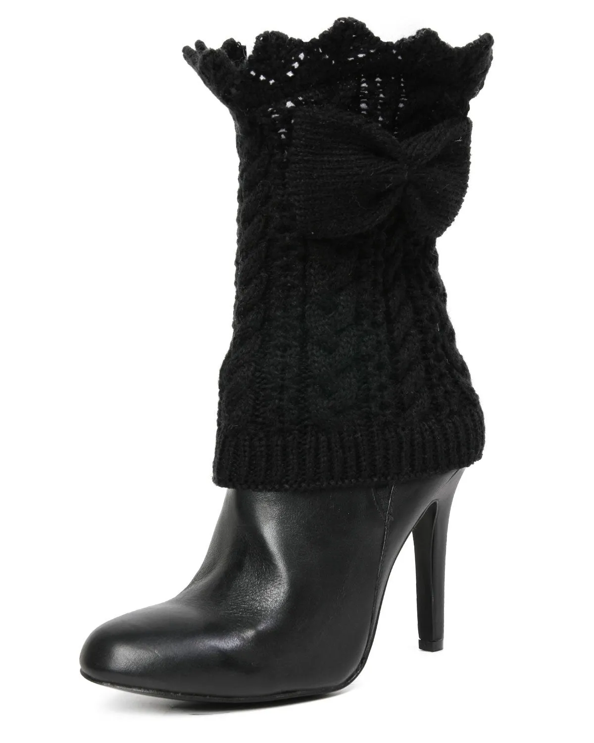 Vixen Mixed Rib Bow Detail Boot Topper