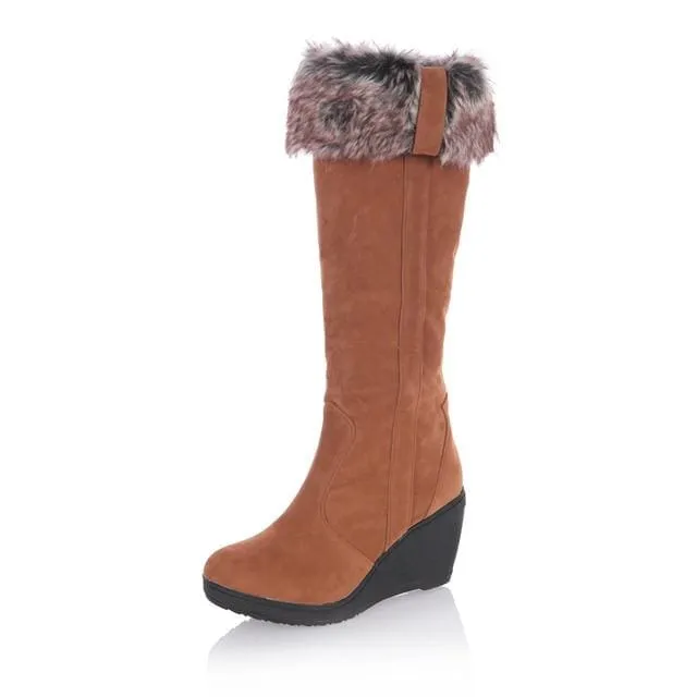 Wedges High Warm 3 Ways Wear Suede Knee-High Women Snow Boot