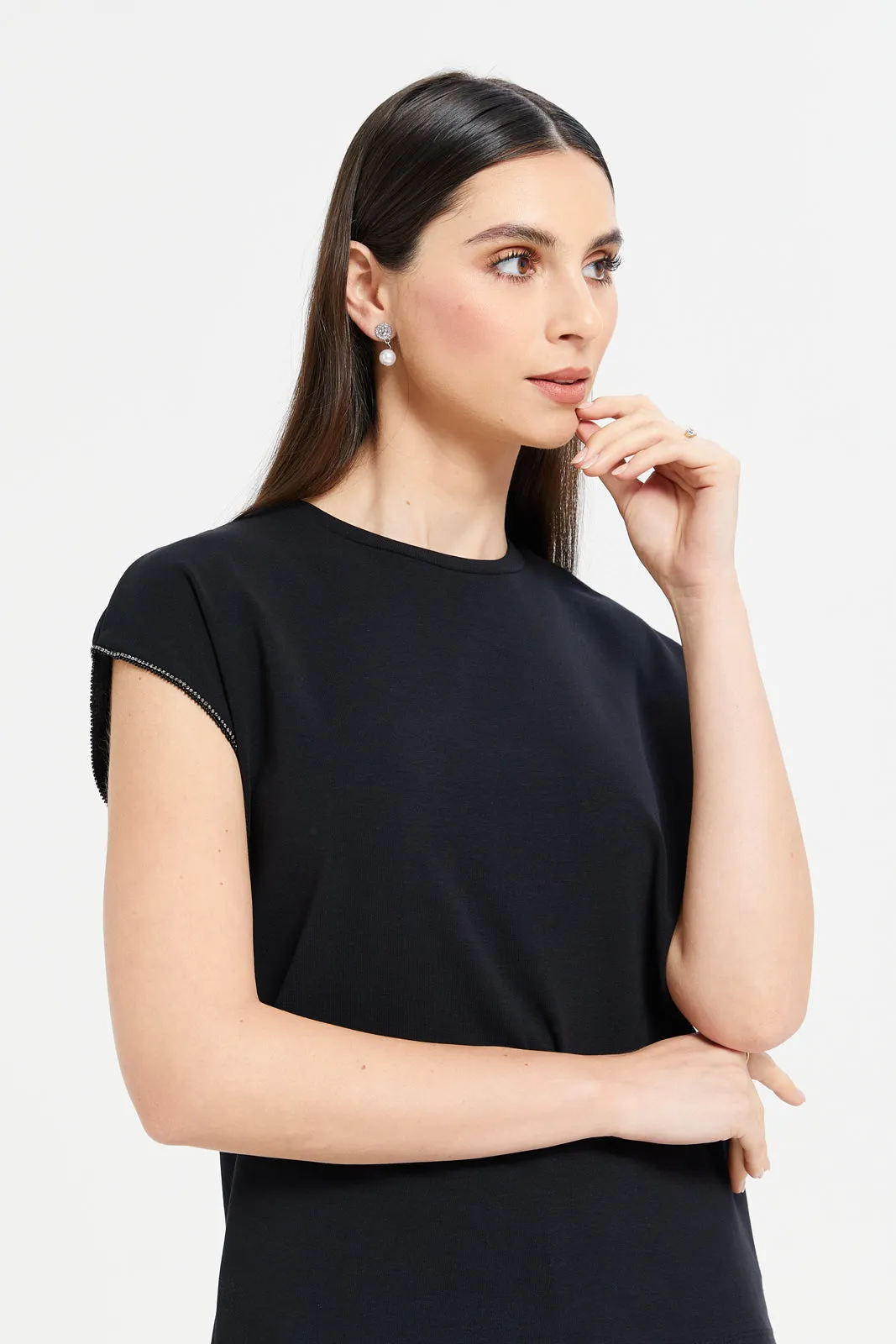 Women Black Drop Shoulder Top