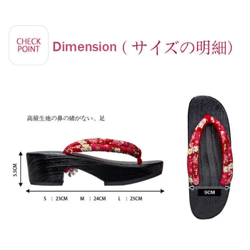 Women High Heel Geta Wooden Sandals 【Black Base Cherry Blossom】