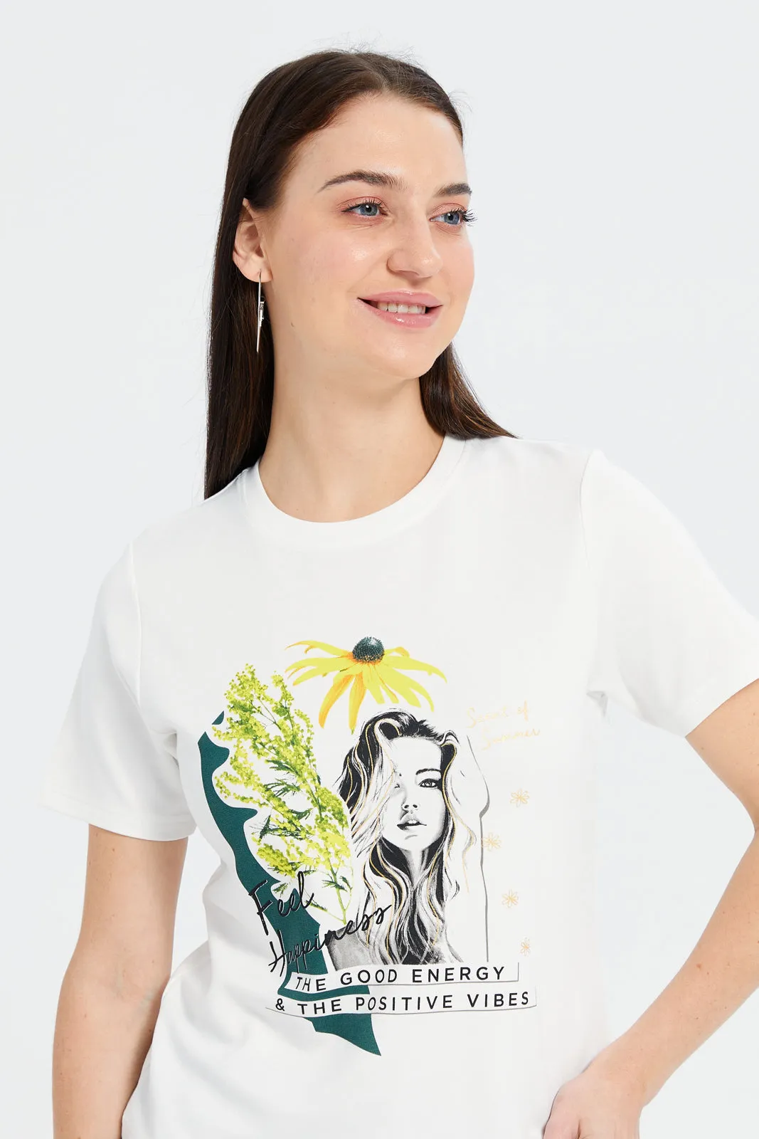 Women Ivory Printed T-Shirt