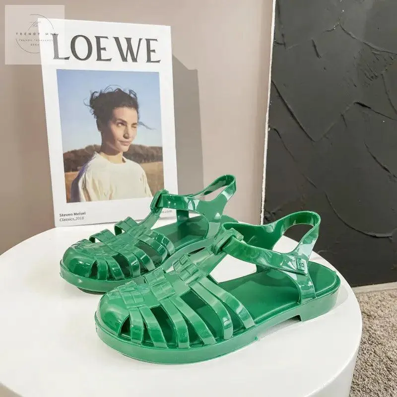 Women’s Retro Transparent Jelly Flats with Buckle