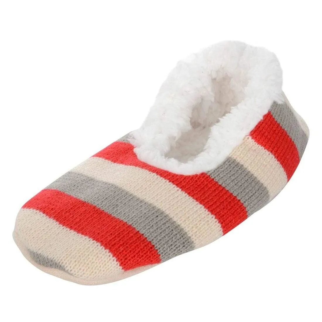 Womens Stripe Knit Ballet Style Slippers With Sherpa Lining