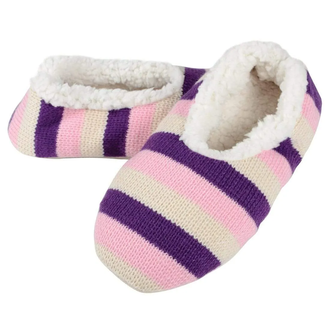 Womens Stripe Knit Ballet Style Slippers With Sherpa Lining