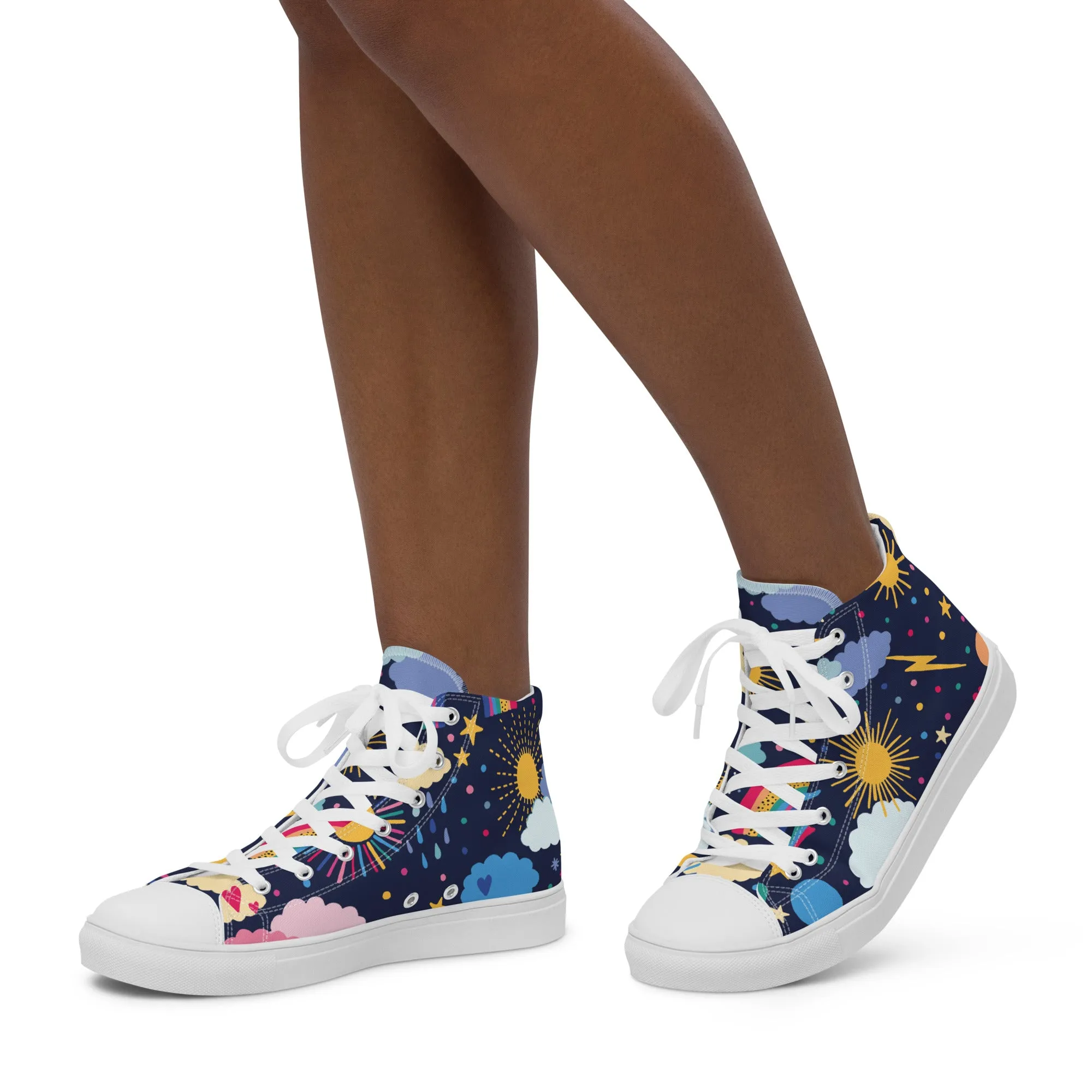 Women's Stylish High Top Canvas Shoes with a Fun Galaxy Design. Step into Fashionable Fun!