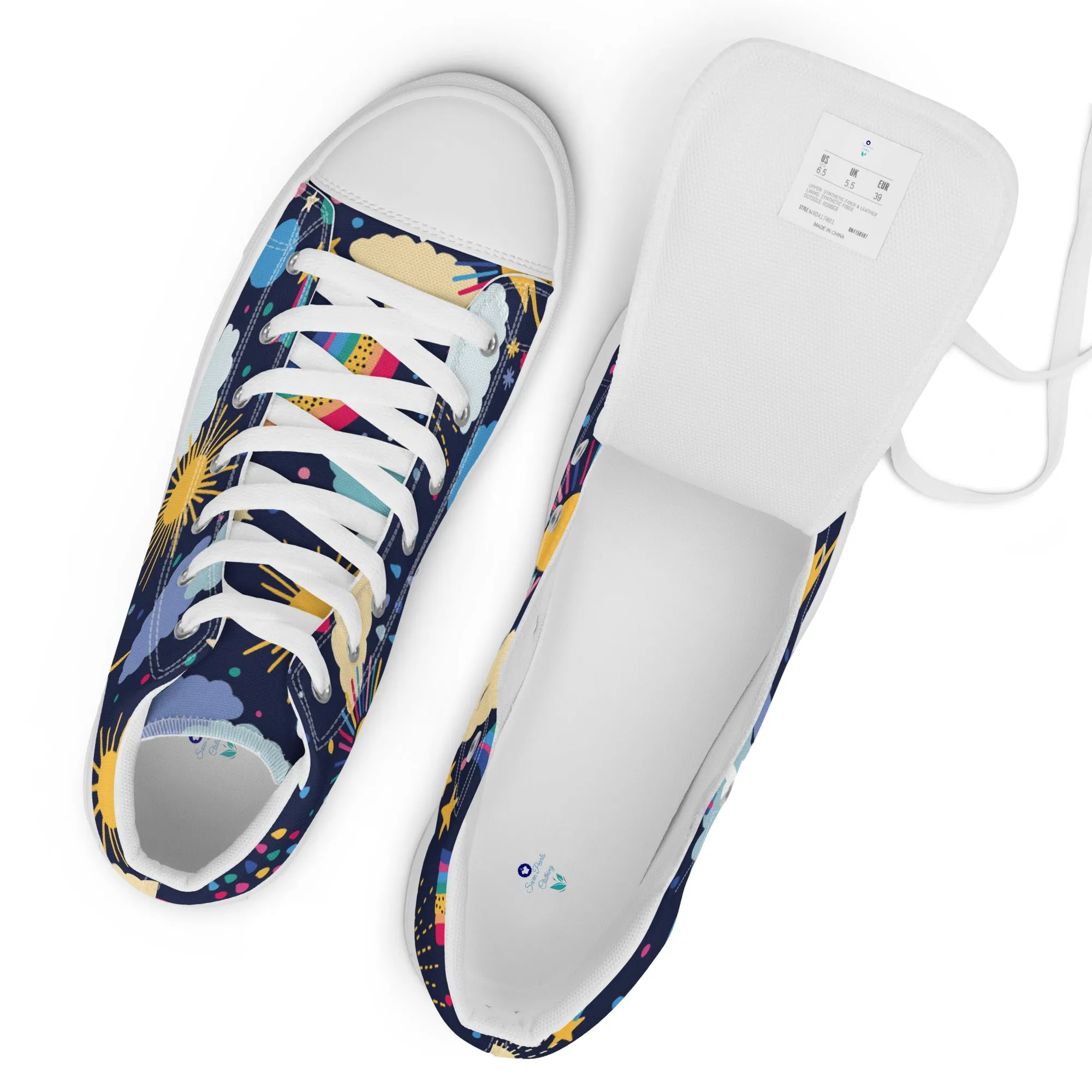 Women's Stylish High Top Canvas Shoes with a Fun Galaxy Design. Step into Fashionable Fun!