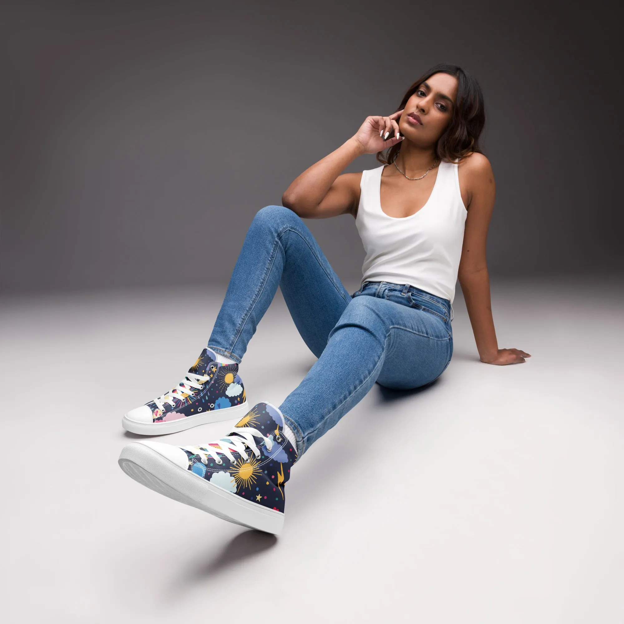 Women's Stylish High Top Canvas Shoes with a Fun Galaxy Design. Step into Fashionable Fun!