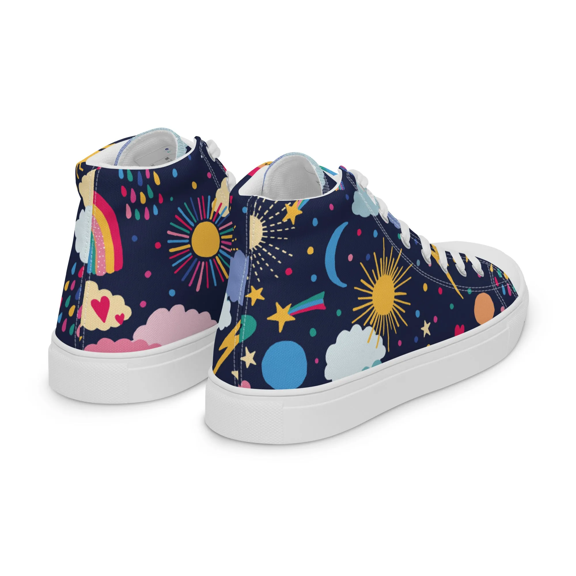 Women's Stylish High Top Canvas Shoes with a Fun Galaxy Design. Step into Fashionable Fun!