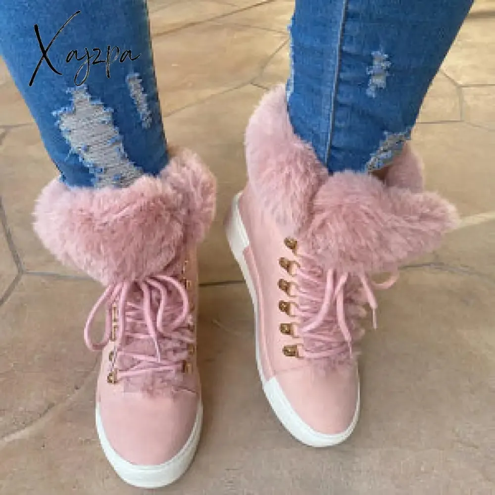 Xajzpa - Women Winter Snow Boots Cute Warm Fur Boots Windproof Shoes