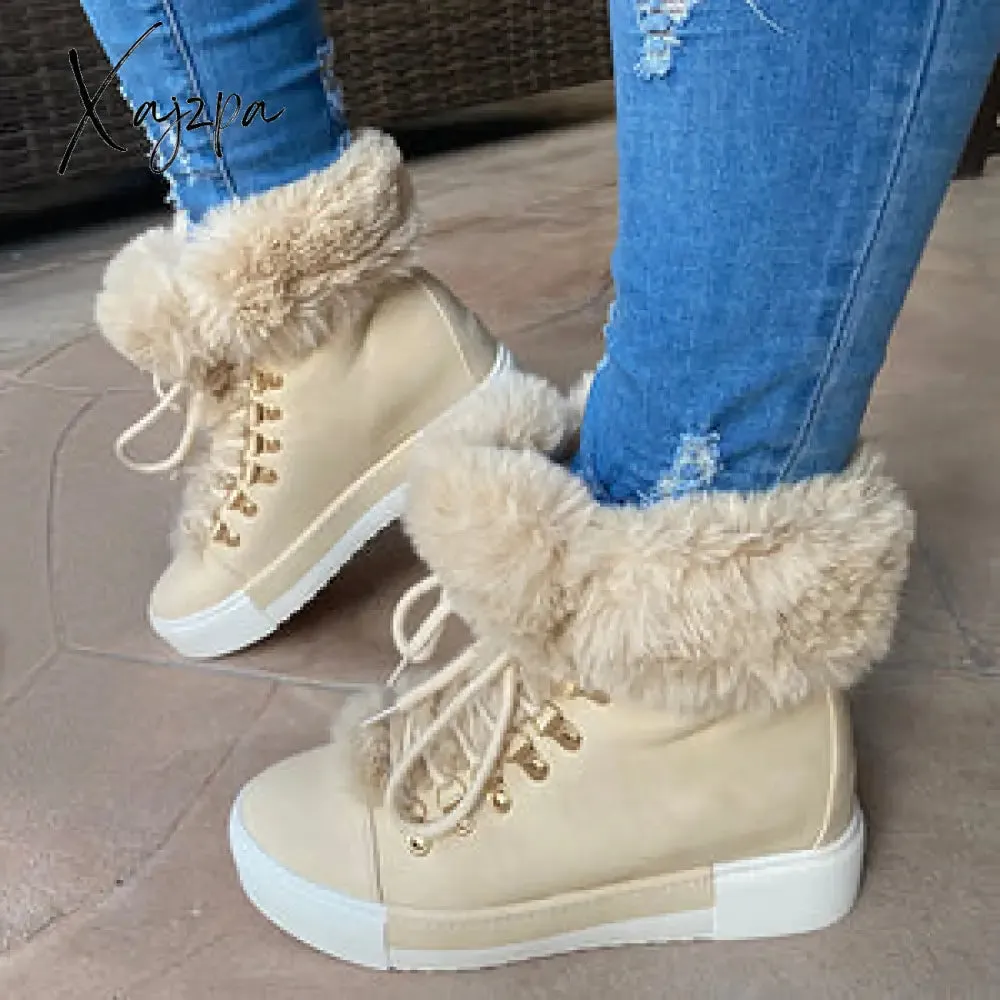 Xajzpa - Women Winter Snow Boots Cute Warm Fur Boots Windproof Shoes