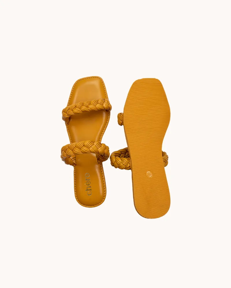 Yellow Trendy Braided Flats for Women